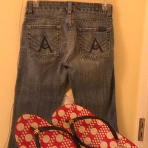 7FAM Capri denim- distressed/ med. blue-size 25
